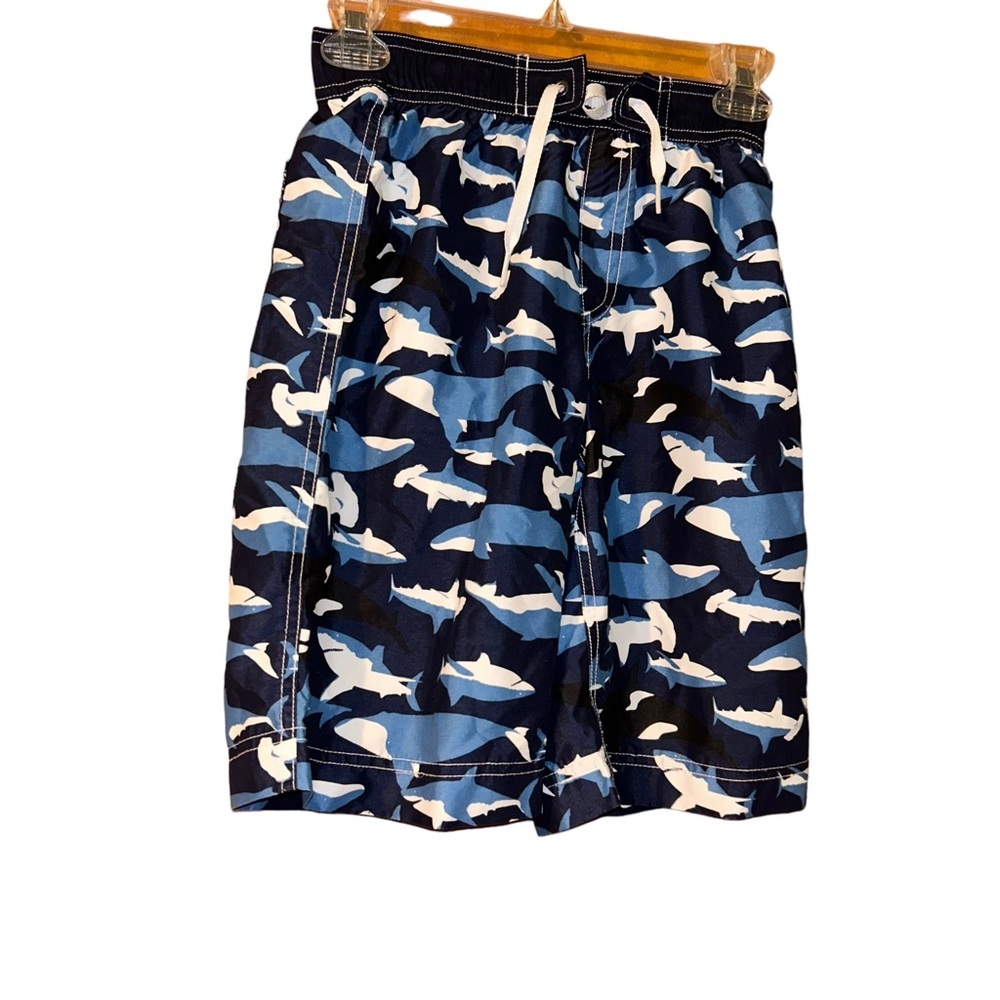 Hanna Andersson blue sharks Rash Guard swim set trunks size 12 - Picture 2 of 5